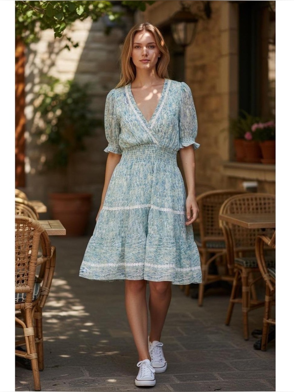 Taylor Blue/Green V-neck Dress Size 14